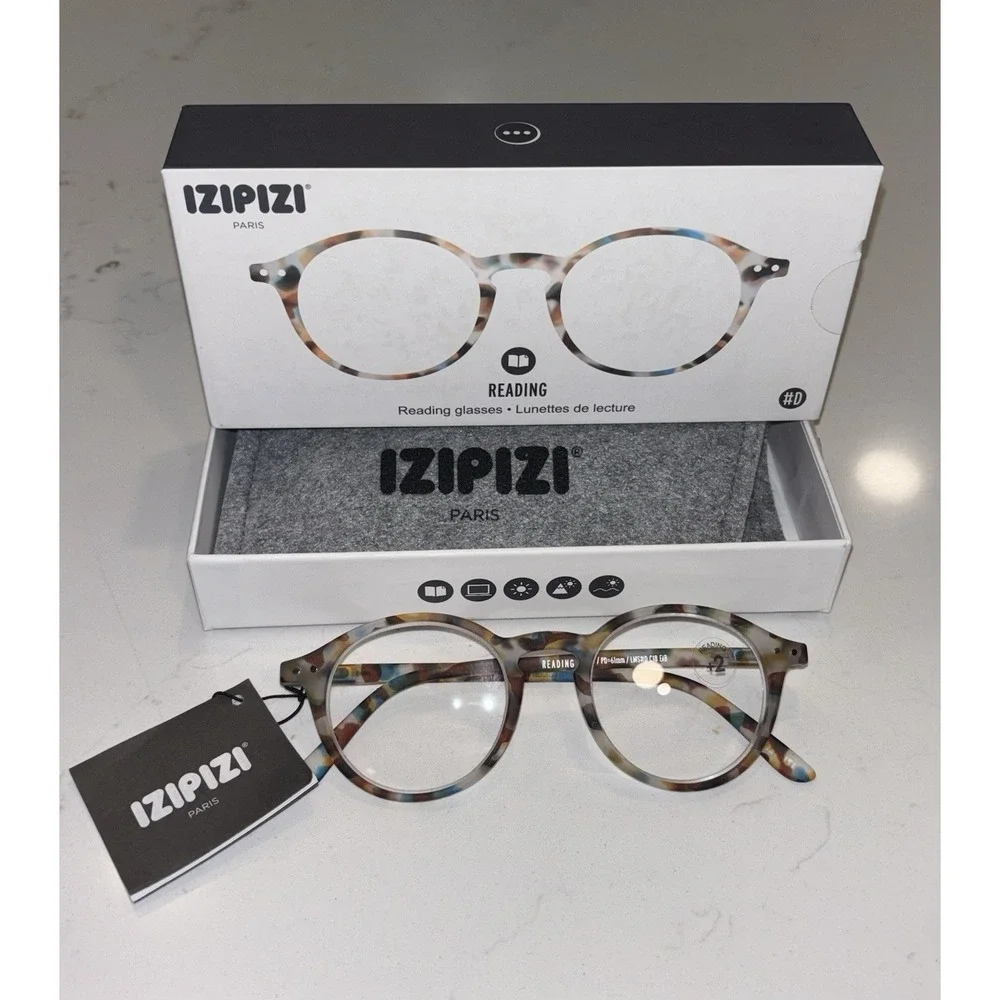 New IZIPIZI READING #D Reading Glasses Women & Men Round 2.0 Blue Tortoise Nib